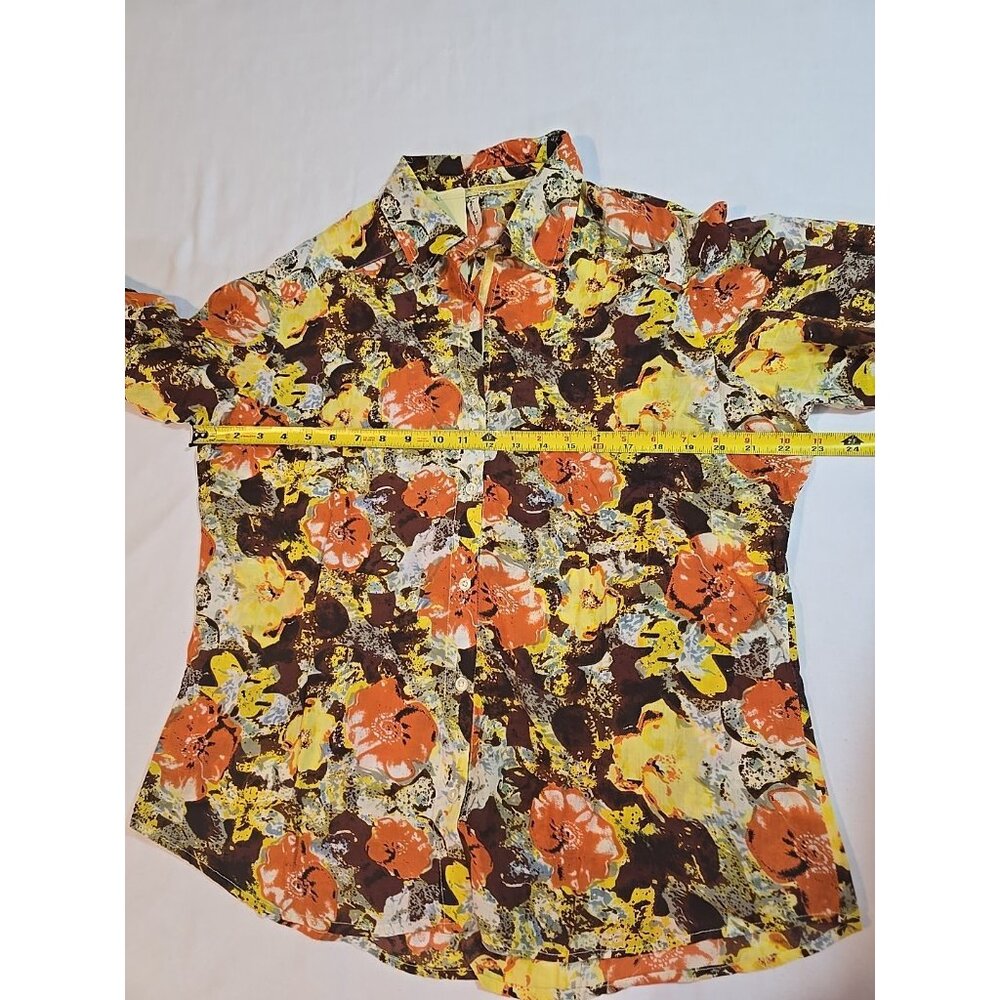 Cotton Daisy Button Down Shirt Lightweight roll‎ tab sleeves Hipster Size L New - Picture 8 of 16